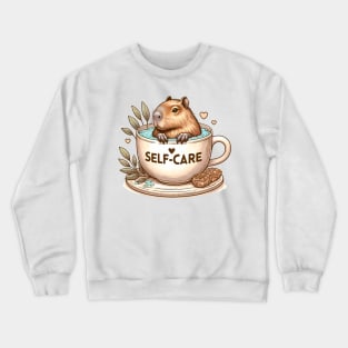 Self-care Capybara Bathing in Coffee/Tea Cup Crewneck Sweatshirt